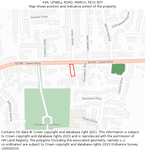 43A, UPWELL ROAD, MARCH, PE15 9DT: Location map and indicative extent of plot