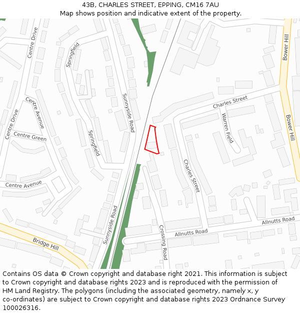 43B, CHARLES STREET, EPPING, CM16 7AU: Location map and indicative extent of plot
