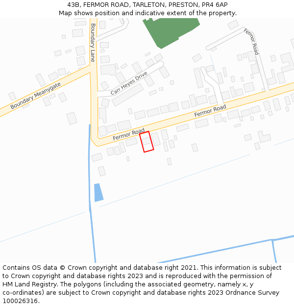 43B, FERMOR ROAD, TARLETON, PRESTON, PR4 6AP: Location map and indicative extent of plot