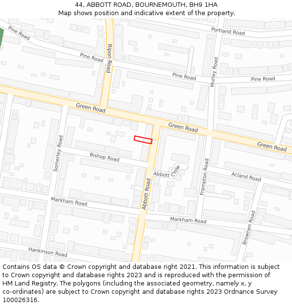 44, ABBOTT ROAD, BOURNEMOUTH, BH9 1HA: Location map and indicative extent of plot