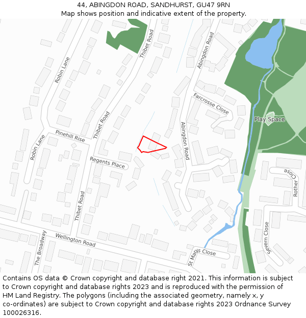 44, ABINGDON ROAD, SANDHURST, GU47 9RN: Location map and indicative extent of plot