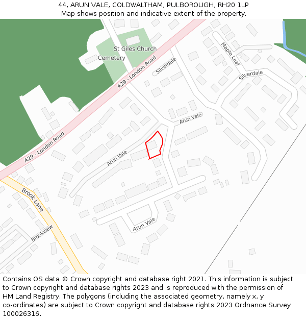 44, ARUN VALE, COLDWALTHAM, PULBOROUGH, RH20 1LP: Location map and indicative extent of plot