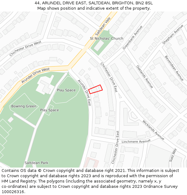 44, ARUNDEL DRIVE EAST, SALTDEAN, BRIGHTON, BN2 8SL: Location map and indicative extent of plot
