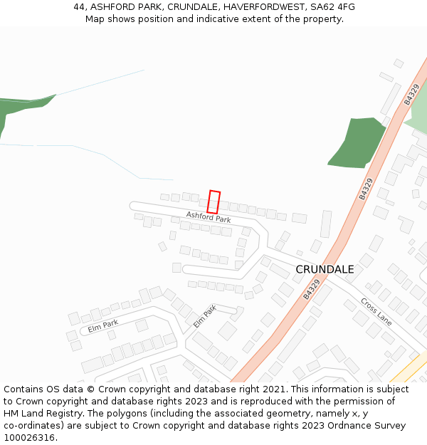 44, ASHFORD PARK, CRUNDALE, HAVERFORDWEST, SA62 4FG: Location map and indicative extent of plot