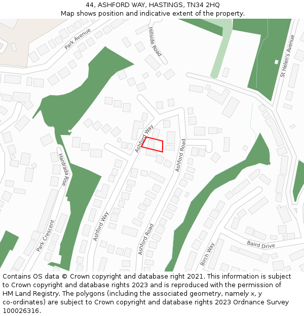 44, ASHFORD WAY, HASTINGS, TN34 2HQ: Location map and indicative extent of plot