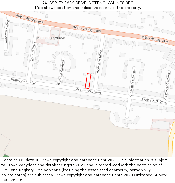 44, ASPLEY PARK DRIVE, NOTTINGHAM, NG8 3EG: Location map and indicative extent of plot