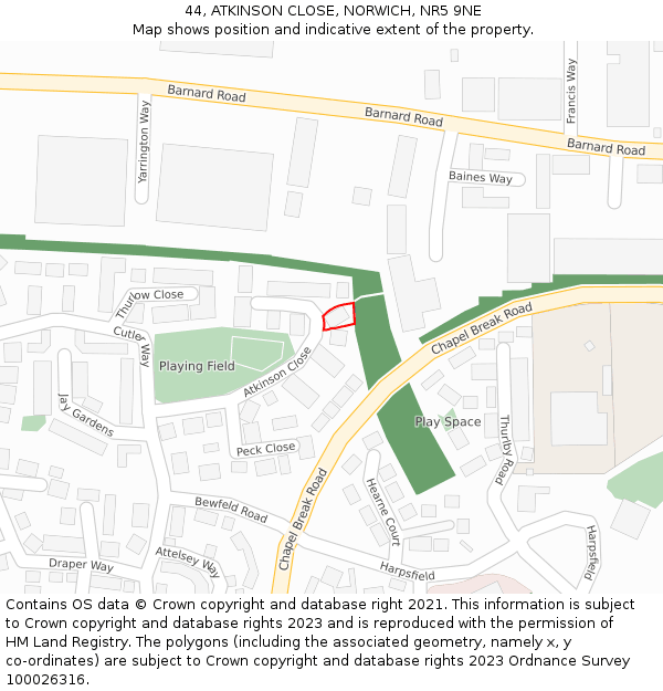 44, ATKINSON CLOSE, NORWICH, NR5 9NE: Location map and indicative extent of plot