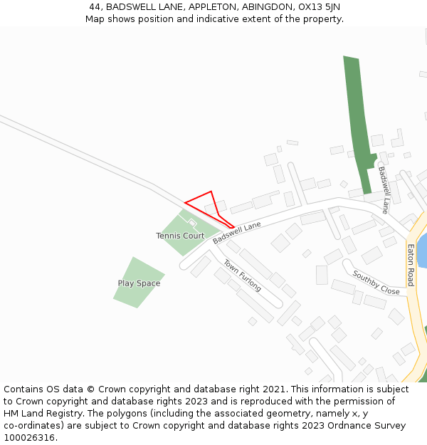 44, BADSWELL LANE, APPLETON, ABINGDON, OX13 5JN: Location map and indicative extent of plot