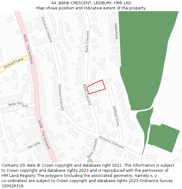 44, BANK CRESCENT, LEDBURY, HR8 1AD: Location map and indicative extent of plot