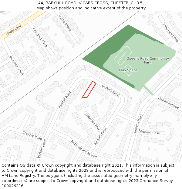 44, BARKHILL ROAD, VICARS CROSS, CHESTER, CH3 5JJ: Location map and indicative extent of plot