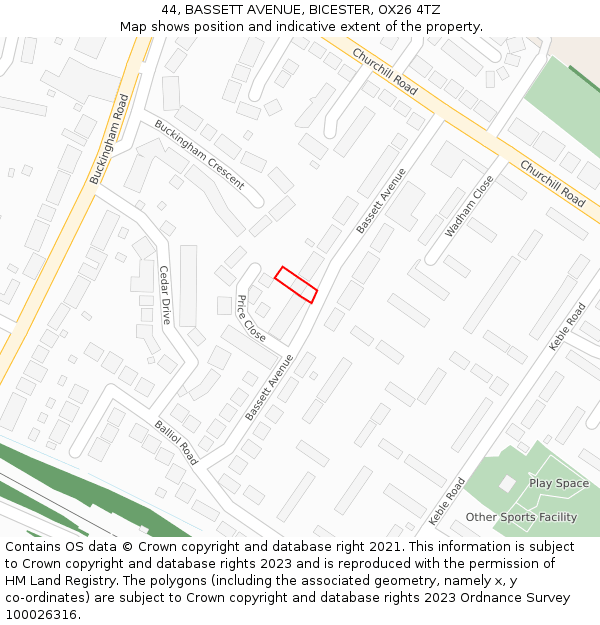 44, BASSETT AVENUE, BICESTER, OX26 4TZ: Location map and indicative extent of plot
