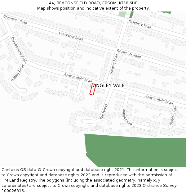 44, BEACONSFIELD ROAD, EPSOM, KT18 6HE: Location map and indicative extent of plot