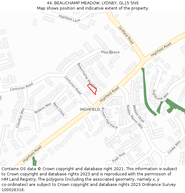 44, BEAUCHAMP MEADOW, LYDNEY, GL15 5NS: Location map and indicative extent of plot