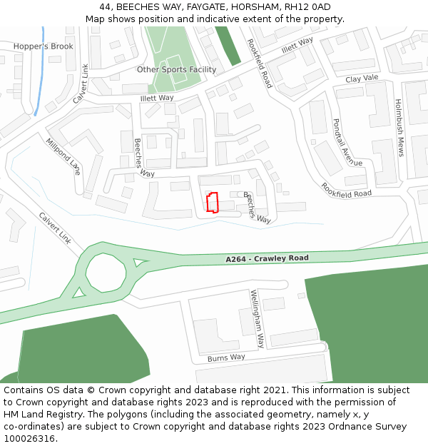 44, BEECHES WAY, FAYGATE, HORSHAM, RH12 0AD: Location map and indicative extent of plot