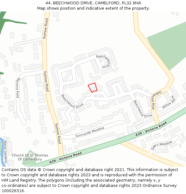 44, BEECHWOOD DRIVE, CAMELFORD, PL32 9NA: Location map and indicative extent of plot