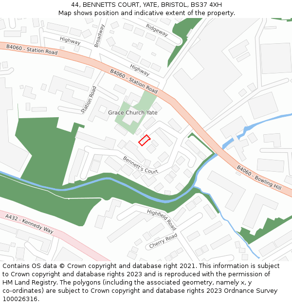 44, BENNETTS COURT, YATE, BRISTOL, BS37 4XH: Location map and indicative extent of plot