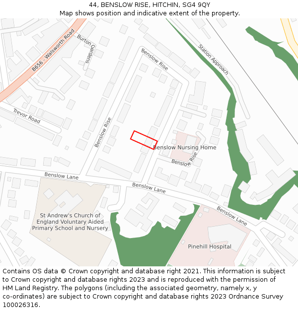 44, BENSLOW RISE, HITCHIN, SG4 9QY: Location map and indicative extent of plot