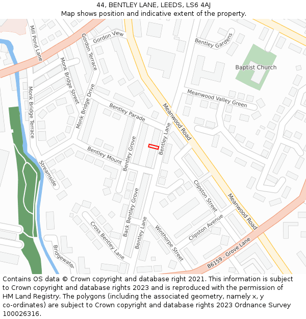 44, BENTLEY LANE, LEEDS, LS6 4AJ: Location map and indicative extent of plot