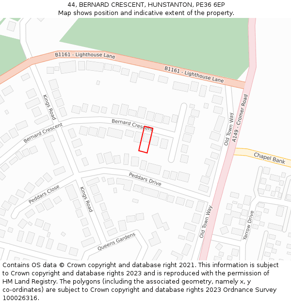 44, BERNARD CRESCENT, HUNSTANTON, PE36 6EP: Location map and indicative extent of plot