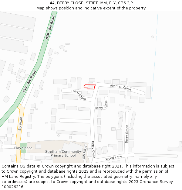44, BERRY CLOSE, STRETHAM, ELY, CB6 3JP: Location map and indicative extent of plot