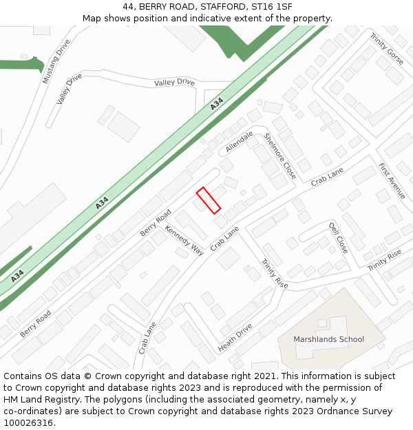 44, BERRY ROAD, STAFFORD, ST16 1SF: Location map and indicative extent of plot