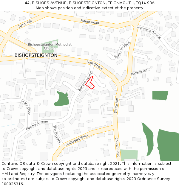 44, BISHOPS AVENUE, BISHOPSTEIGNTON, TEIGNMOUTH, TQ14 9RA: Location map and indicative extent of plot