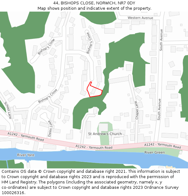 44, BISHOPS CLOSE, NORWICH, NR7 0DY: Location map and indicative extent of plot