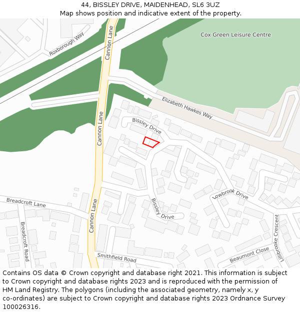 44, BISSLEY DRIVE, MAIDENHEAD, SL6 3UZ: Location map and indicative extent of plot