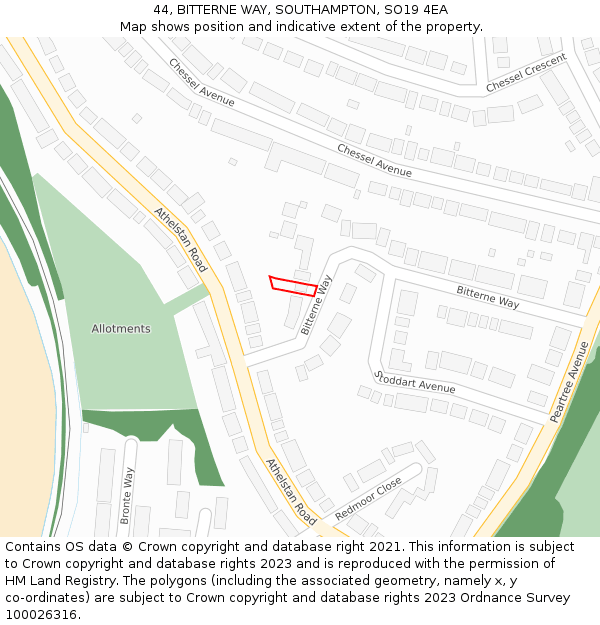 44, BITTERNE WAY, SOUTHAMPTON, SO19 4EA: Location map and indicative extent of plot
