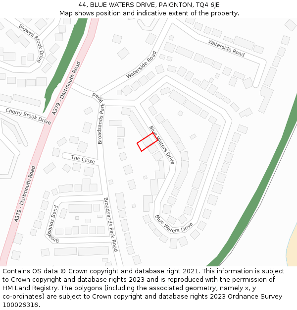 44, BLUE WATERS DRIVE, PAIGNTON, TQ4 6JE: Location map and indicative extent of plot