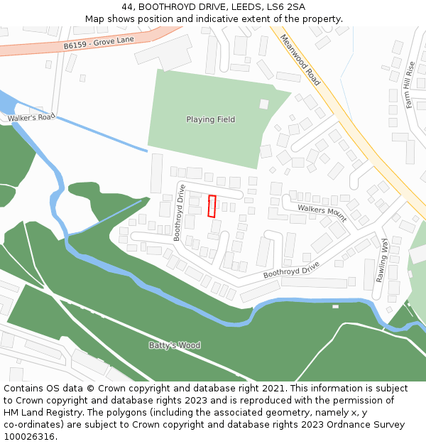 44, BOOTHROYD DRIVE, LEEDS, LS6 2SA: Location map and indicative extent of plot