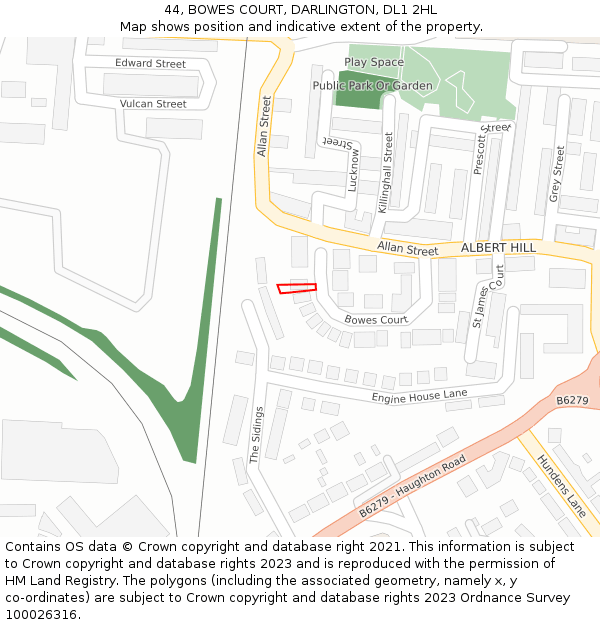 44, BOWES COURT, DARLINGTON, DL1 2HL: Location map and indicative extent of plot
