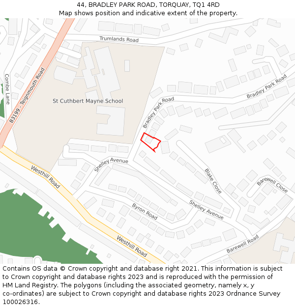 44, BRADLEY PARK ROAD, TORQUAY, TQ1 4RD: Location map and indicative extent of plot