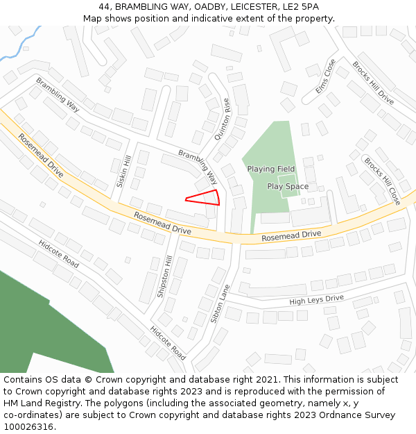 44, BRAMBLING WAY, OADBY, LEICESTER, LE2 5PA: Location map and indicative extent of plot