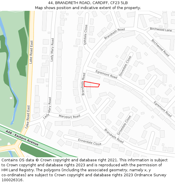 44, BRANDRETH ROAD, CARDIFF, CF23 5LB: Location map and indicative extent of plot