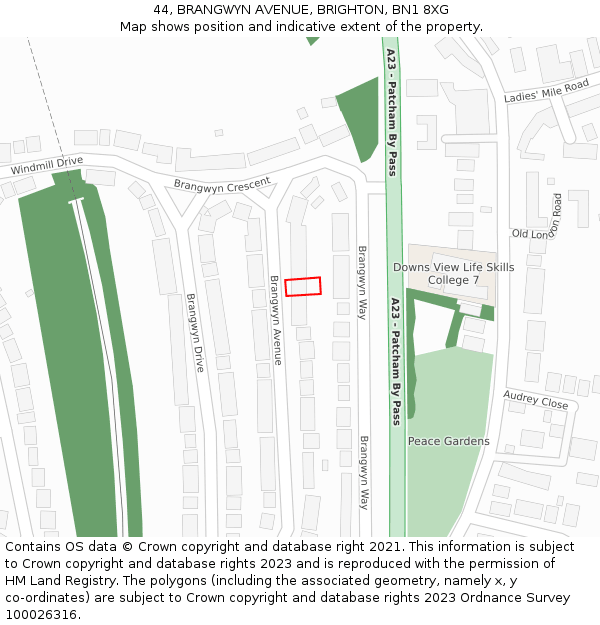 44, BRANGWYN AVENUE, BRIGHTON, BN1 8XG: Location map and indicative extent of plot