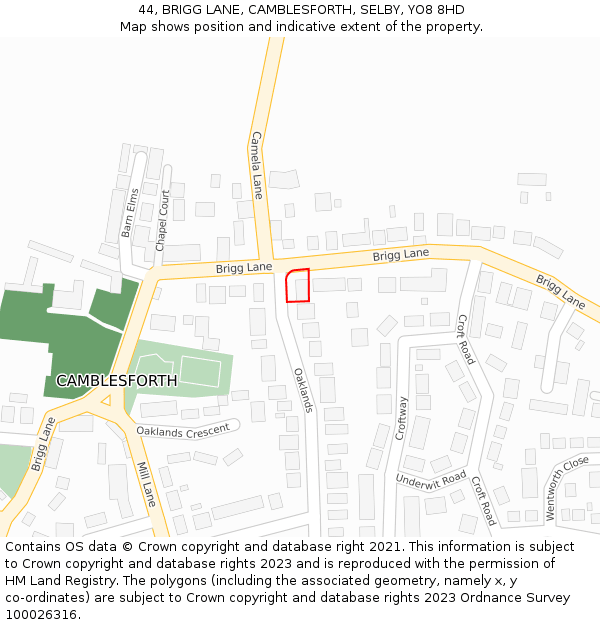 44, BRIGG LANE, CAMBLESFORTH, SELBY, YO8 8HD: Location map and indicative extent of plot