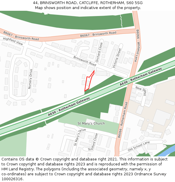 44, BRINSWORTH ROAD, CATCLIFFE, ROTHERHAM, S60 5SG: Location map and indicative extent of plot