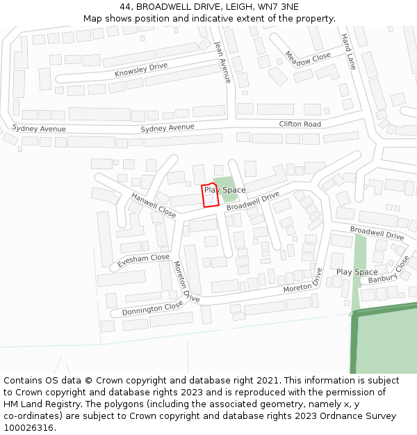 44, BROADWELL DRIVE, LEIGH, WN7 3NE: Location map and indicative extent of plot
