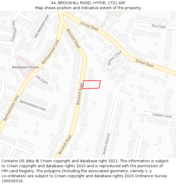 44, BROCKHILL ROAD, HYTHE, CT21 4AF: Location map and indicative extent of plot