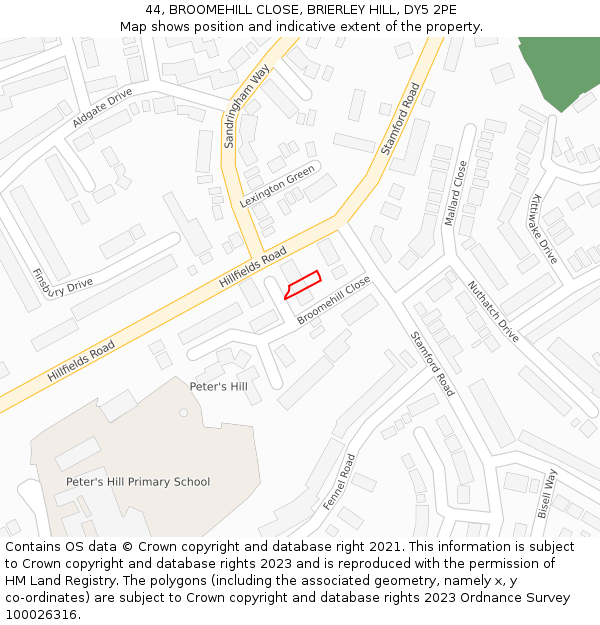 44, BROOMEHILL CLOSE, BRIERLEY HILL, DY5 2PE: Location map and indicative extent of plot