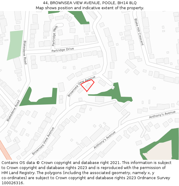 44, BROWNSEA VIEW AVENUE, POOLE, BH14 8LQ: Location map and indicative extent of plot