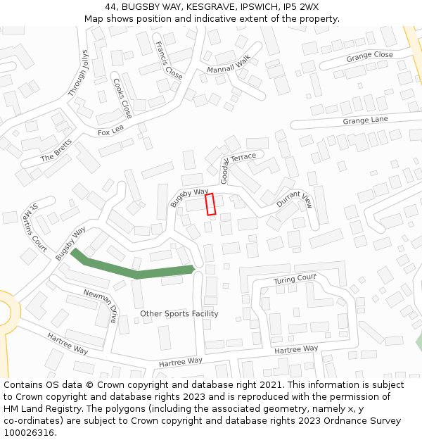44, BUGSBY WAY, KESGRAVE, IPSWICH, IP5 2WX: Location map and indicative extent of plot
