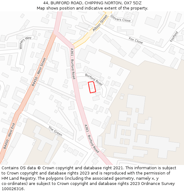 44, BURFORD ROAD, CHIPPING NORTON, OX7 5DZ: Location map and indicative extent of plot