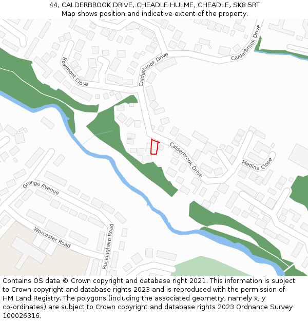 44, CALDERBROOK DRIVE, CHEADLE HULME, CHEADLE, SK8 5RT: Location map and indicative extent of plot