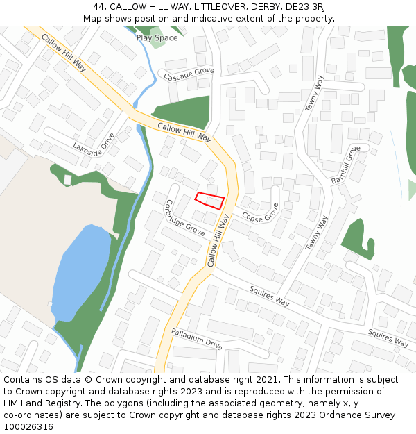 44, CALLOW HILL WAY, LITTLEOVER, DERBY, DE23 3RJ: Location map and indicative extent of plot