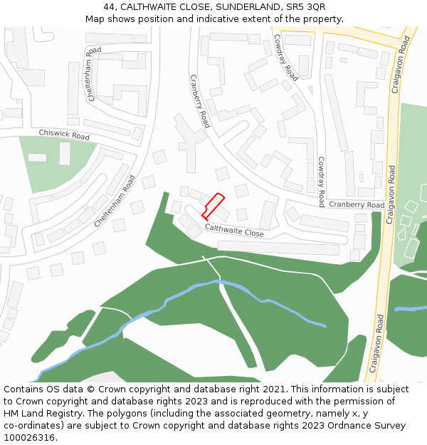 44, CALTHWAITE CLOSE, SUNDERLAND, SR5 3QR: Location map and indicative extent of plot