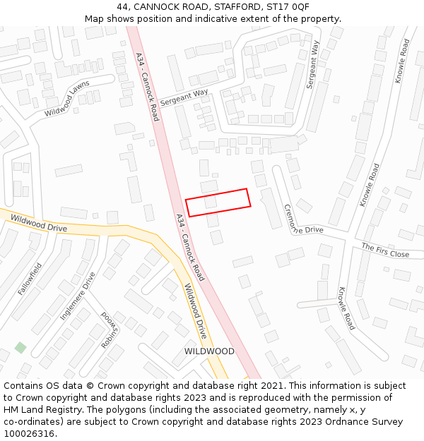 44, CANNOCK ROAD, STAFFORD, ST17 0QF: Location map and indicative extent of plot
