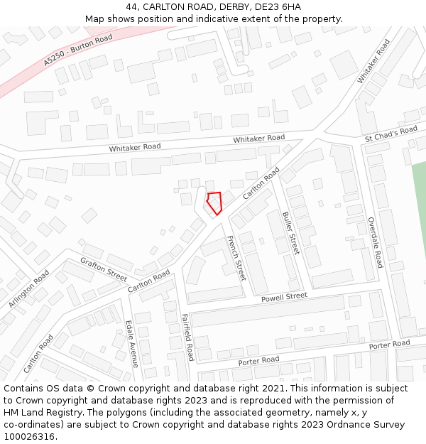 44, CARLTON ROAD, DERBY, DE23 6HA: Location map and indicative extent of plot