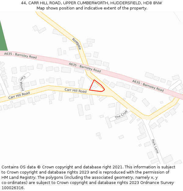 44, CARR HILL ROAD, UPPER CUMBERWORTH, HUDDERSFIELD, HD8 8NW: Location map and indicative extent of plot